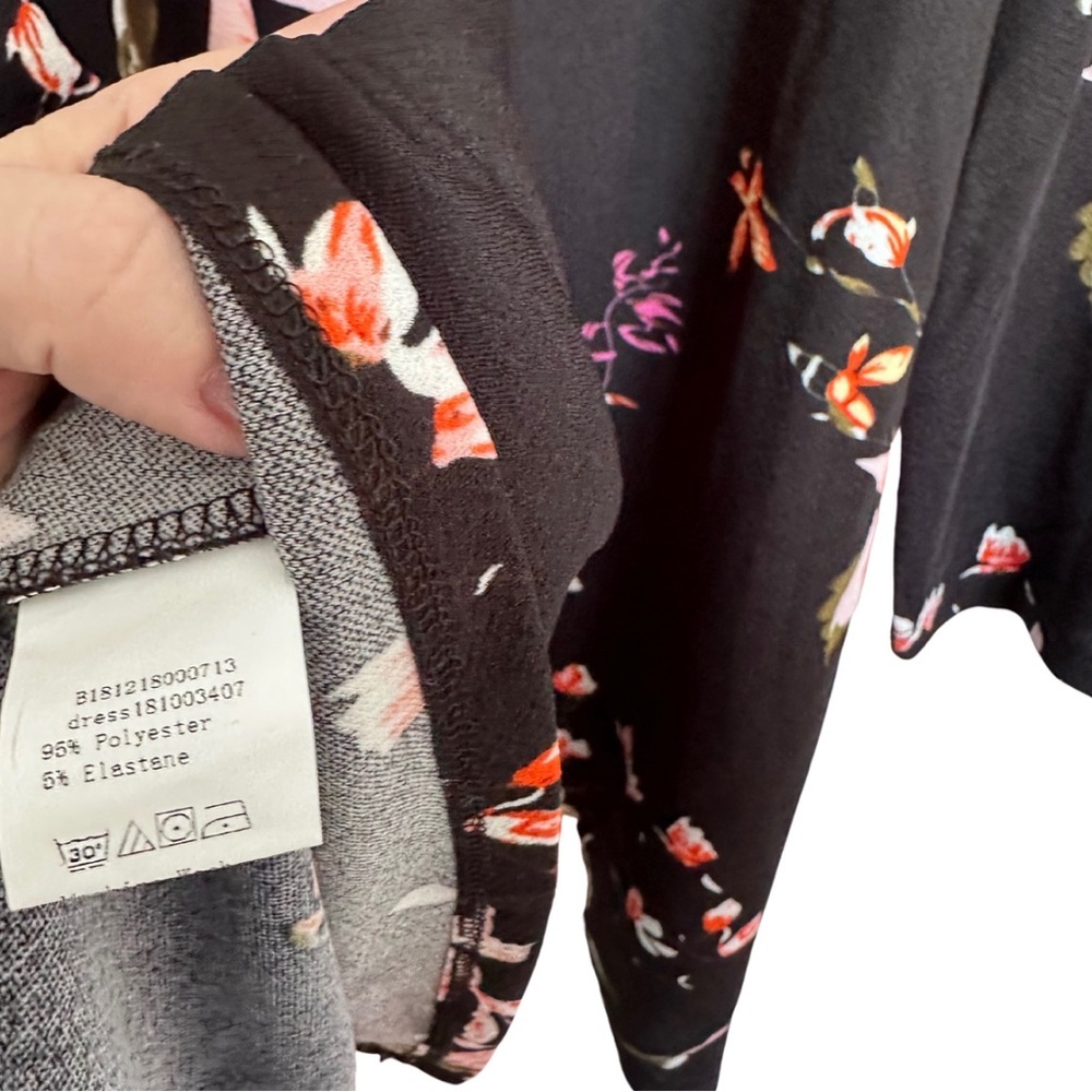 SHEIN Black Long Sleeve Floral Midi Dress with Pink Blooms - Picture 4 of 4